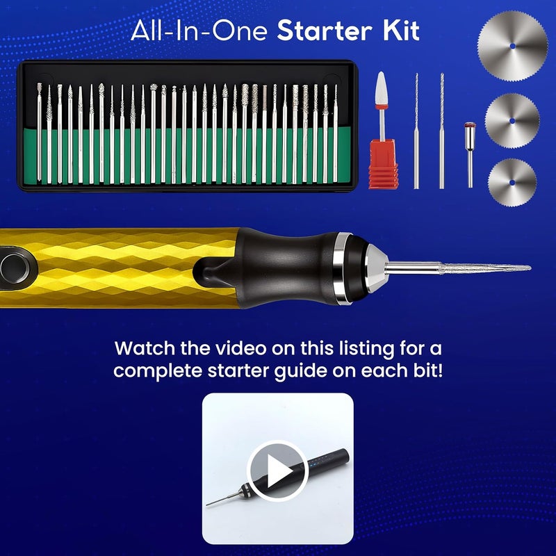 ELK Customizer Engraving Pen for All Materials - 2025 UPGRADED Torque - Rechargeable, Wireless & Beginner Friendly - Engrave 50+ Surfaces - For DIYers & Artists - 30+ Bits & Tools Included - Gold - Image 4